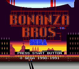 Bonanza Bros. title screen for Sega Mega Drive